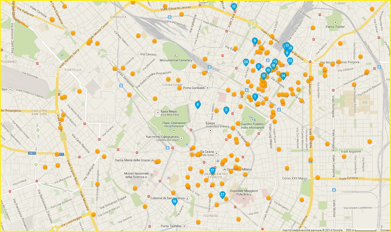 Карта окрестности милана